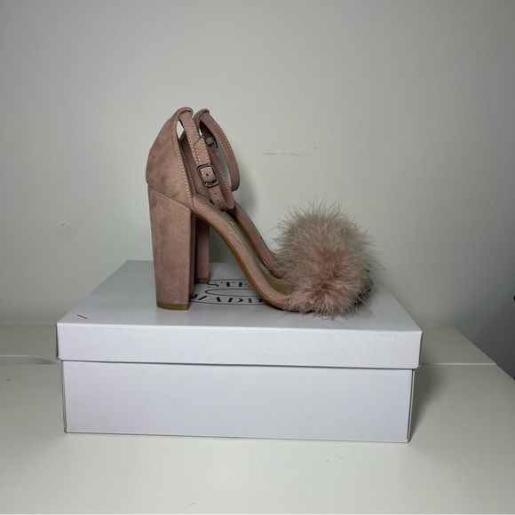 Steve Madden women's pink taupe Carabu fluffy coquette block heel sandals in 7.5 - Picture 3 of 11